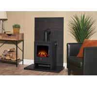 Acantha Tile & Hearth Set In Bronze Venetian Plaster Effect With Bergen Stove & Angled Pipe