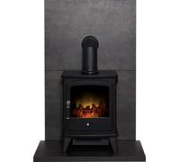 Acantha Tile & Hearth Set In Bronze Venetian Plaster Effect With Black Aviemore Stove & Pipe