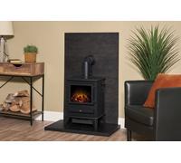 Acantha Tile & Hearth Set in Bronze Venetian Plaster Effect with Hudson Stove & Angled Pipe Acantha Fires & Fireplaces Black One Size