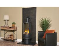 Acantha Tile & Hearth Set In Bronze Venetian Plaster Effect With Orbit Cylinder Stove & Angled Pipe