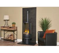 Acantha Tile & Hearth Set In Bronze Venetian Plaster Effect With Orbit Cylinder Stove & Tall Angled Pipe