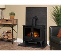 Acantha Tile & Hearth Set In Bronze Venetian Plaster Effect With Woodhouse Stove & Angled Pipe