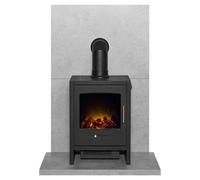 Acantha Tile & Hearth Set In Concrete Effect With Bergen Stove & Angled Pipe