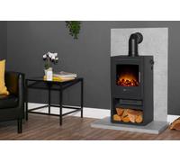 Acantha Tile & Hearth Set In Concrete Effect With Bergen Xl Stove & Angled Pipe