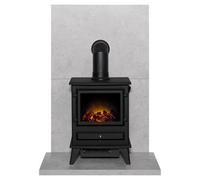 Acantha Tile & Hearth Set In Concrete Effect With Hudson Stove & Angled Pipe