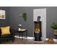 Acantha Tile & Hearth Set in Concrete Effect with Orbit Cylinder Stove & Angled Pipe
