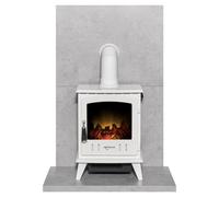 Acantha Tile & Hearth Set In Concrete Effect With White Aviemore Stove & Angled Pipe