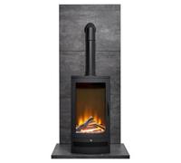 Acantha Tile & Hearth Set In Slate Effect With Horizon Stove & Tall Angled Pipe