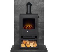 Acantha Tile & Hearth Set in Slate Venetian Plaster Effect with Bergen XL Stove & Angled Pipe