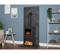 Acantha Tile & Hearth Set In Slate Venetian Plaster Effect With Bergen Xl Stove & Tall Angled Pipe