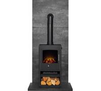 Acantha Tile & Hearth Set in Slate Venetian Plaster Effect with Bergen XL Stove & Tall Angled Pipe
