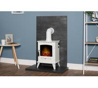 Acantha Tile & Hearth Set In Slate Venetian Plaster Effect With White Aviemore Stove & Angled Pipe