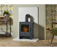 Acantha Tile & Hearth Set In White Marble Effect With Bergen Stove & Angled Pipe