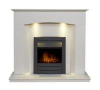 Acantha Tuscon White Marble Fireplace With Downlights & Colorado Electric Fire In Black, 48 Inch