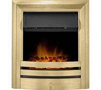 Acantha Vela Electric Fire in Antique Brass - 1-2kW Electric Fireplace with LED Flame Effect & Coal Fuel Bed - Manual Thermostat Control - Inset Electric Fire - Brass Finish