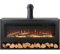 Acantha Vision Electric Media Stove with Log Store & Stove Pipe in Black with 3D LED Flame Effect, Remote Control, 7-Day Programmable Timer, 1kW and 2kW Heat Output
