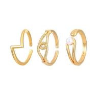 Acaprtg Pearl ring, Gold Minimalist Ring for Vintage Jewelry, Dainty Adjustable Ring for June Birthstone Jewelry, Boho Stackable Rings for Women 3pcs, Metal, No Gemstone