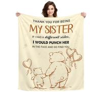 ACAROMAY Thank You for Being My Sister Throw Blanket Gift for Big Sis Little Sis Birthday Gift Christmas Wedding Gift for Women Lovely Bears Decoration Blanket 150x130 CM (My Sister-B)
