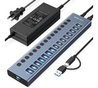 ACASIS Powered USB 3.2 Hub,16 Ports USB 3.2 Hub(8 USB-A 3.2 Ports+8 USB-C 3.2 Ports), Aluminum USB Hub Powered with 96W Power Adapter, USB Hub for PC/Laptop,USB Flash Drives