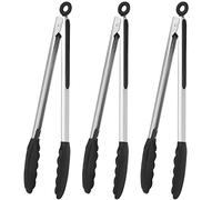 ACAUTO Kitchen Tongs - Heat Resistant, Premium Stainless Steel Locking Cooking Tongs with Silicone Tips, Non-Slip Food Tongs for Cooking, Heavy Duty, Non-Stick (30 CM, 3 Pack)
