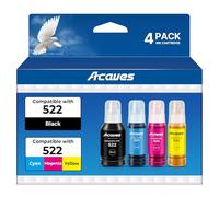 Acaves 522 High Capacity Refill Color Ink Bottle Replacement for Epson 522 Ink Refill Bottles Work with Epson Ecotank Printer (4 Pack)