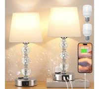 Crystal Lamp for Bedroom Set of 2 - Acaxin Silver Bedside Table Lamps Touch Control Nightstand Lamp, Cute Dimmable Small Bed Lamp for Girls with Two USB Charging Ports for Living Guest Dinning Room