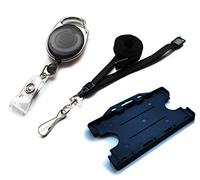 ACB PREMPACKV61 Double Sided Premier Id Card Badge Holder with Metal Lanyard Pack - Black