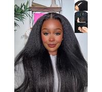 Acbhoa V Part Kinkystraight 200% Density Glueless U Part Upgraded 100% Natural Unprocessed Human Hair Wig for Women No Sew In V Shape