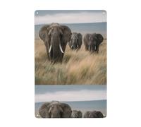Acbnsll African Elephants in the Grasslands Printed Tin decorative painting 8x12in Made of tinplate, wear-resistant and durable