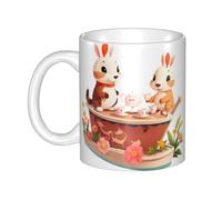 Acbnsll Animal Tea Party on the Flower Boat Printed mug ceramic Mugs for cappuccino, latte, cereal, yogurt, milk, hot or cold drinks Micro-wave oven