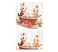 Acbnsll Animal Tea Party on The Flower Boat Printed Towel Towels 27.5x16in Skin-Friendly Absorbent Fluffy and Soft for Bathroom, Beach, Outdoors