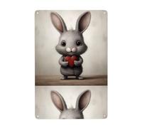 Acbnsll Little gray rabbit holding a heart Printed Tin decorative painting 8x12in Made of tinplate, wear-resistant and durable