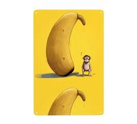 Acbnsll Little monkey on a big banana Printed Tin decorative painting 8x12in Made of tinplate, wear-resistant and durable