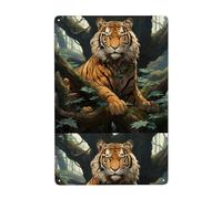 Acbnsll Tiger behind the tree Printed Tin decorative painting 8x12in Made of tinplate, wear-resistant and durable