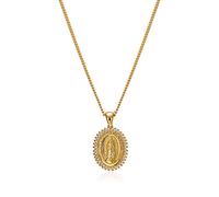 ACC PLANET Virgin Mary Necklace Gold Plated Paperclip Chain Christian Jewelry Rhinestone Miraculous Medal Pendant Gold Necklaces for Women Mothers Day, Metal, Agate