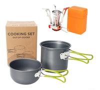 Accarugty Camping Cookware Set Non-Stick Aluminum Alloy Pot Pan With Stove Compact Lightweight Mesh Bag For Outdoor Hiking Backpacking Picnic Travel Gear Orange(Green handle)