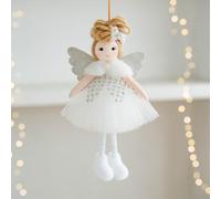 Accarugty Christmas Plush Mesh Angel Doll Pendant with Cute Wings for Festive Tree and Holiday Decoration in Home, Garden, Hotel or School White Pink Grey Colours, 16x9cm Size(white)