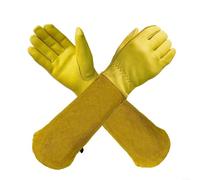Accarugty Cowhide Leather Gardening Gloves With Elbow-Length Gauntlets For Thorn Proof Protection, Pruning Gear For Roses Cacti And Landscaping Tasks(L)