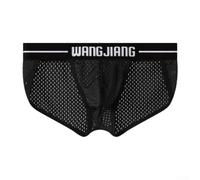 Accarugty Men Ice Silk Mesh Briefs High Fork Bulge Pouch Underwear Breathable Thin Triangle Panties Solid Color Classic Style Lingerie, For Daily Wear Comfort Fit标题2：Breathable Men(L Black)