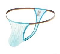 Accarugty Men's See Through Mesh Briefs Low Rise Breathable Thong Underwear With Pouch Vintage Style Daily Wear G-String Shorts, For Men White Black Pink(L Light blue)