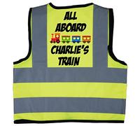 Acce Products All Aboard Train Personalised Baby Children Kids Hi Vis Safety Jacket Vest Size 2-3 Years Yellow Optional Wording To Front