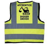 Acce Products Apprentice Digger Driver Baby Children Kids Hi Vis Safety Jacket Vest Size 7-9 Years Yellow Optional Personalised On Front