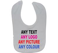Acce Products Bespoke Personalised Design Your Own Wording Baby Feeding Bib Touch Attached 0 to approx 3 Years - White