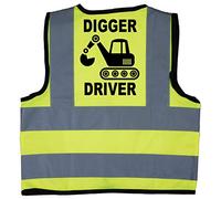 Acce Products Digger Driver Baby/Children/Kids Hi Vis Safety Jacket/Vest Sizes 0 to 8 Years Optional Personalised On Front - 2-3 Years
