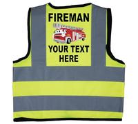 Acce Products Fireman PERSONALISED WITH NAME Red Engine Baby/Children/Kids Hi Vis Safety Jacket/Vest Size 2-3 Years Yellow Optional Text On Front