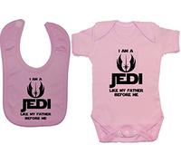 Acce Products I Am a Jedi Like My Father Before Me Baby Bodysuit/Romper & Feeding Bib - 0-3 Months - Pink