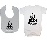 Acce Products I Am a Jedi Like My Father Before Me Baby Bodysuit/Romper & Feeding Bib - 3-6 Months - White