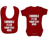 Acce Products I Dribble For Personalised with Football team Name Baby Grow, Bodysuit & Feeding Bib Set - 12-18 Months - Red