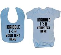 Acce Products I Dribble For Personalised with Football team Name Baby Grow, Bodysuit & Feeding Bib Set - 12-18 Months - Blue