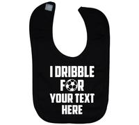 Acce Products I Dribble For Personalised with Football team Name Baby Infant Feeding Bib Coloured Pic Touch Attach 0 to approx 3 Years - Black